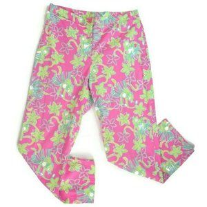 Lilly Pulitzer Capri Crop Pant Sz 6 Rock A Hula Monkey Pattern Pink Green Floral